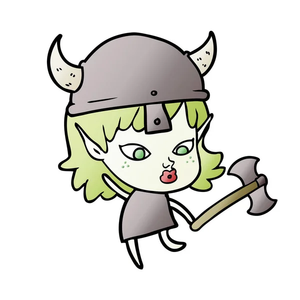 Bonito Desenho Animado Viking Elfo Menina — Vetor de Stock