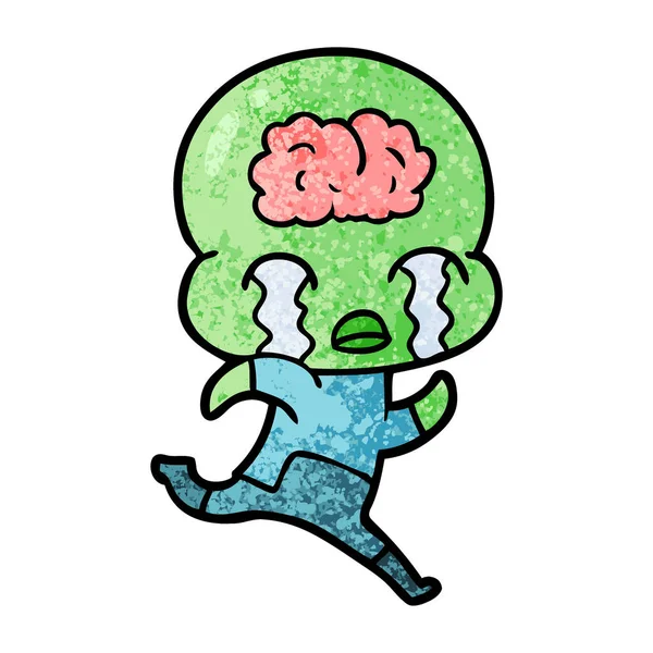 Desenho Animado Grande Cérebro Alienígena Chorando —  Vetores de Stock