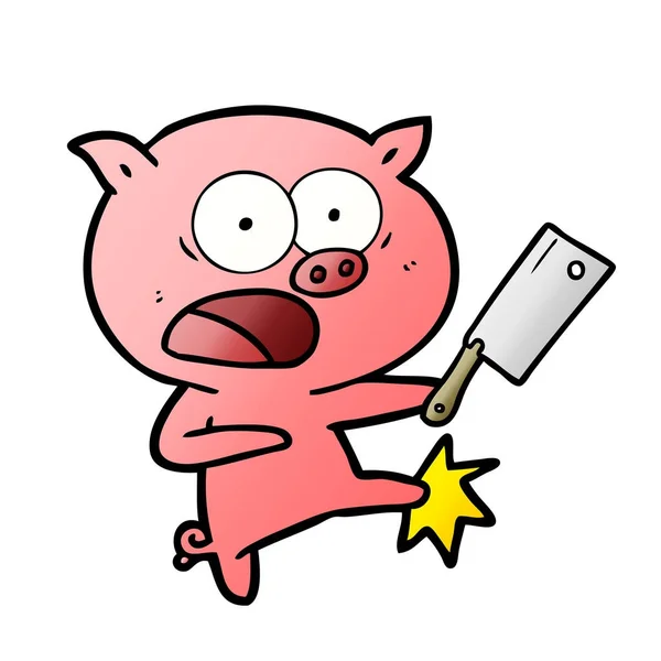 Cerdo Dibujos Animados Gritando Pateando — Vector de stock