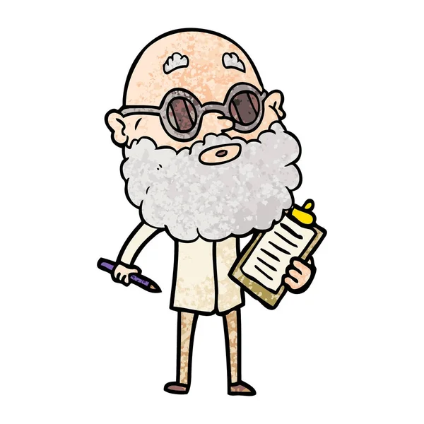 Cartoon Curious Man Beard Sunglasses — Stock Vector