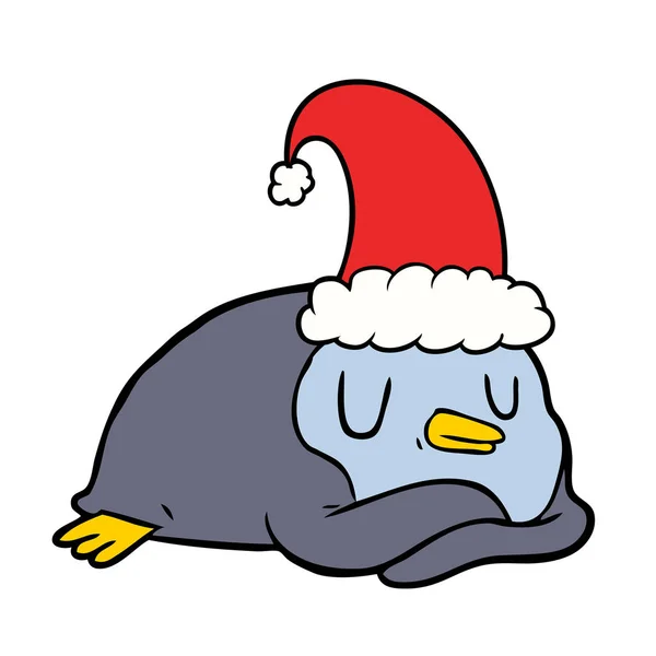 Pingouin Dessin Animé Portant Chapeau Noël — Image vectorielle