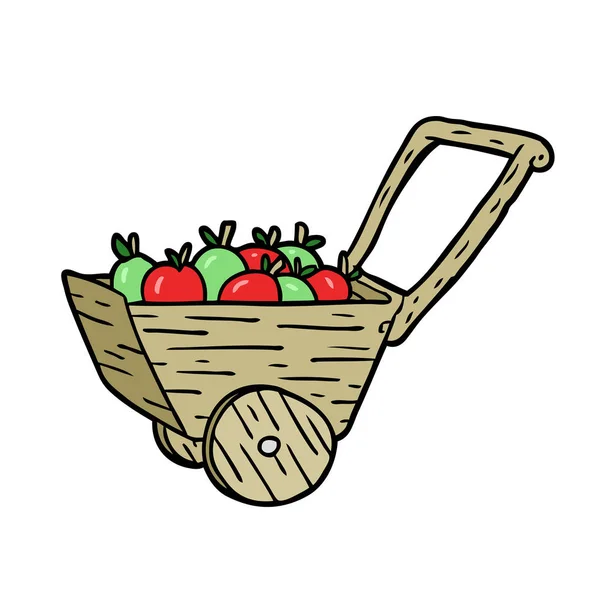 Carrito Dibujos Animados Lleno Manzanas Frescas — Vector de stock