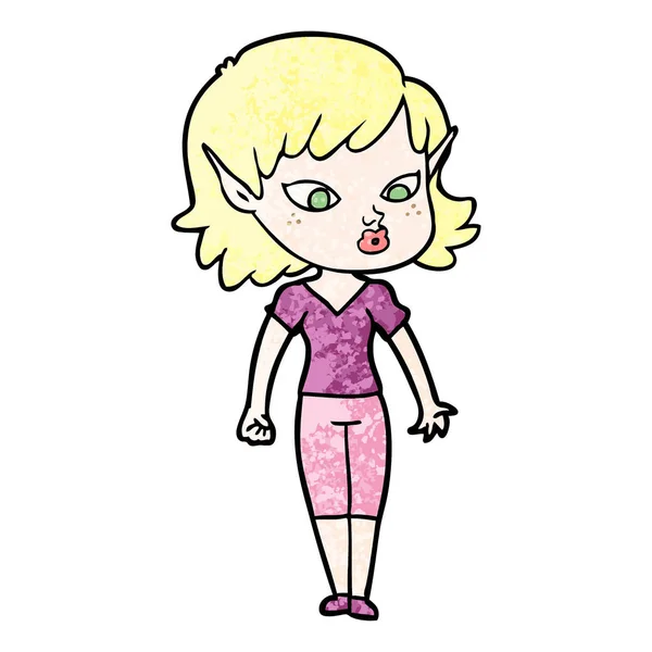 Vector Ilustración Dibujos Animados Chica Elfo — Vector de stock