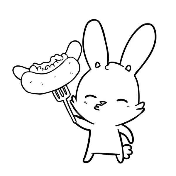 Illustration Vectorielle Dessin Animé Lapin Curieux Avec Hotdog — Image vectorielle