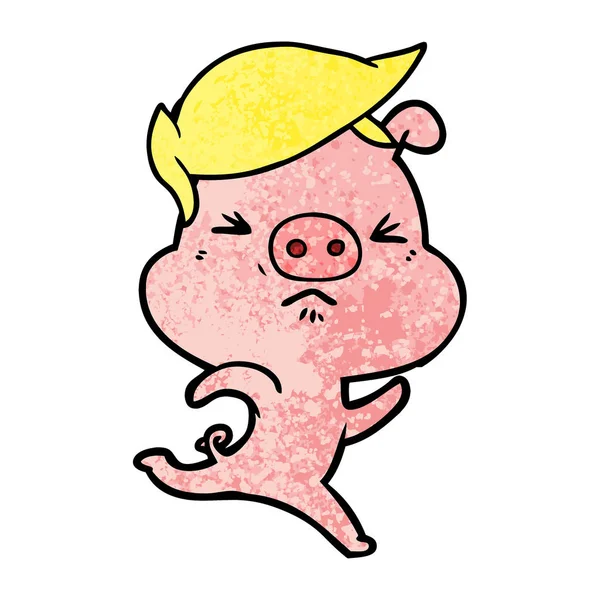 Desenho Animado Irritado Porco Correndo — Vetor de Stock