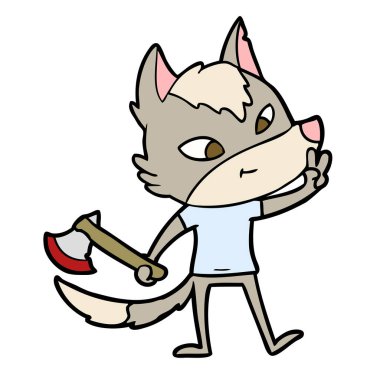 barış işareti veren dostu karikatür kurt