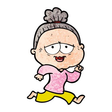 karikatür mutlu yaşlı kadın