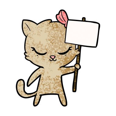 sevimli çizgi kedi işareti ile