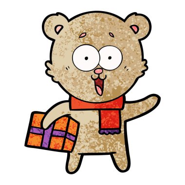 oyuncak ayı Noel hediyesi ile gülüyor