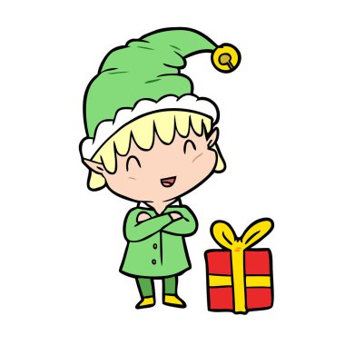 Elf çocuk hediye vektör çizim ile