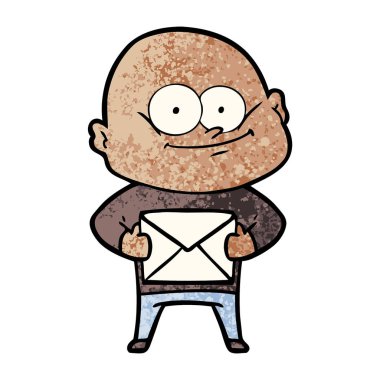 karikatür kel adam harfiyle bakarken