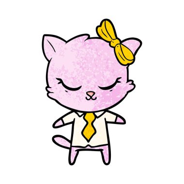 sevimli çizgi iş kedi yay ile