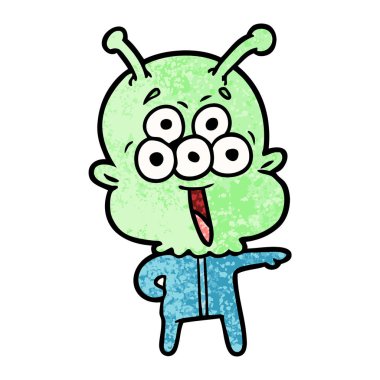 mutlu çizgi film uzaylı vektör çizim