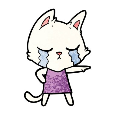 elbise işaret içinde ağlayan karikatür kedi