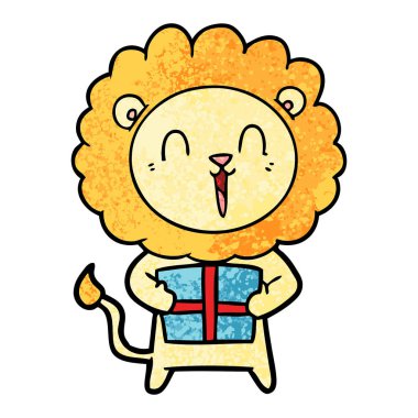 Aslan karikatür Noel hediyesi ile gülüyor