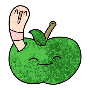 bir elma karikatür mutlu solucan