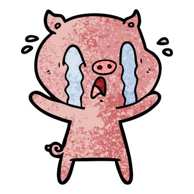 domuz karikatür ağlama vektör çizim