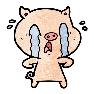 domuz karikatür ağlama vektör çizim