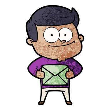 karikatür mutlu adam holding mektup