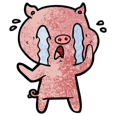 domuz karikatür ağlama vektör çizim
