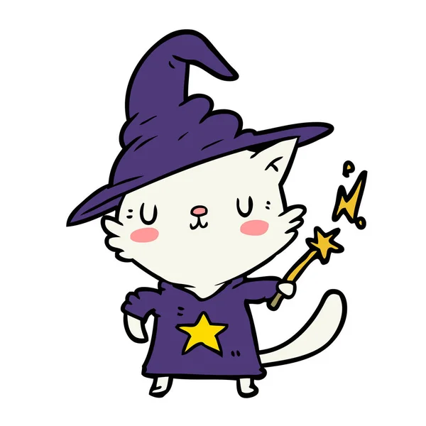 Magique Incroyable Dessin Animé Chat Magicien — Image vectorielle