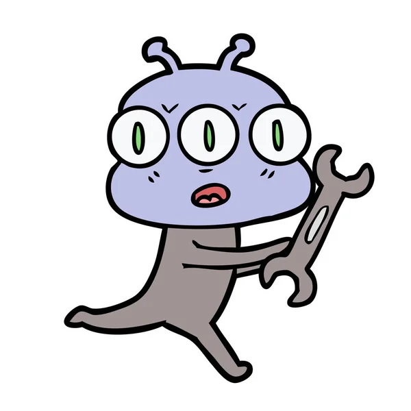 Cartoon Drie Eyed Alien — Stockvector