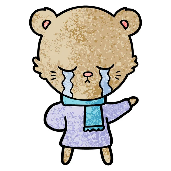 Chorando Urso Dos Desenhos Animados Usando Roupas Inverno — Vetor de Stock