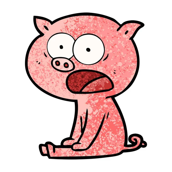 Dessin Animé Assis Cochon Criant — Image vectorielle