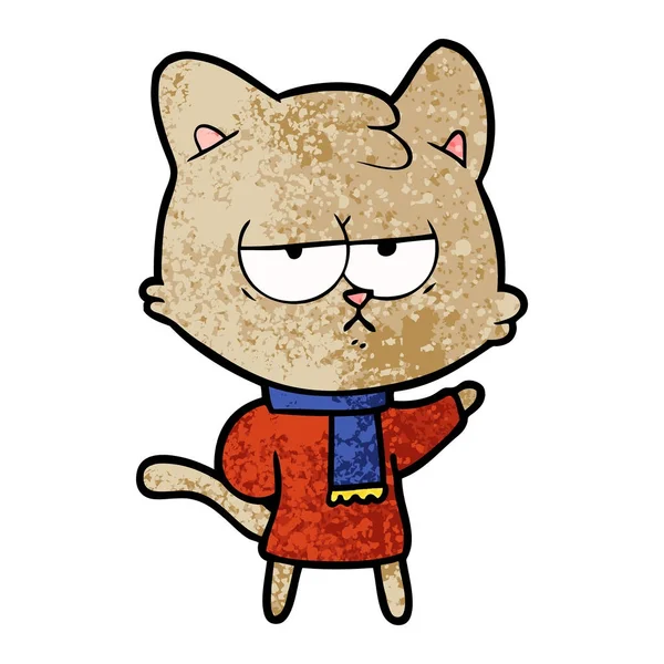 Gato Dibujos Animados Aburrido Ropa Invierno — Archivo Imágenes Vectoriales