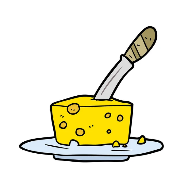 Çizgi Film Bıçak Peynir Blok — Stok Vektör