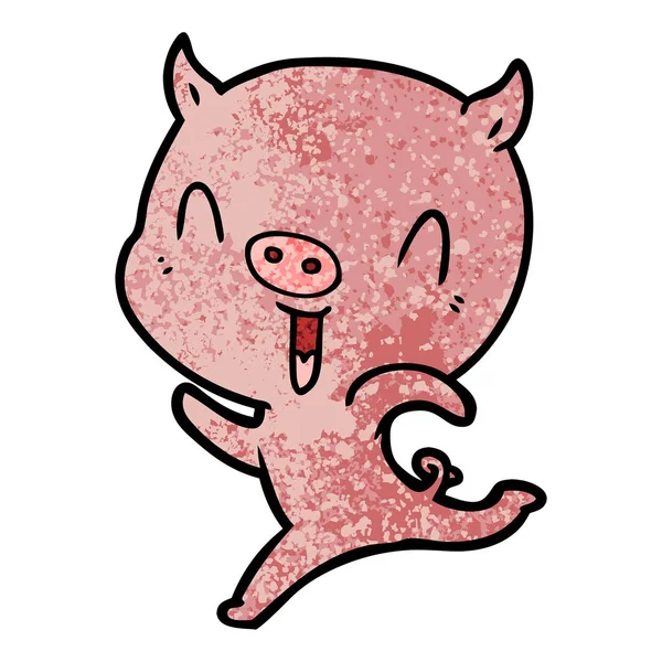 Feliz Cartoon Porco Correndo — Vetor de Stock