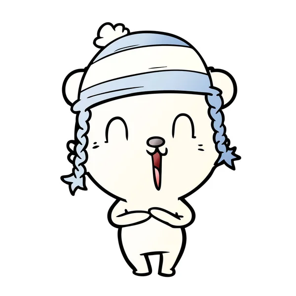 Happy Cartoon Polar Bear Wearing Hat — Stock Vector