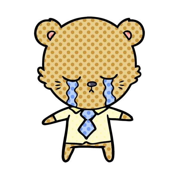 Crying Business Bear Cartoon Chraracter — Stock Vector