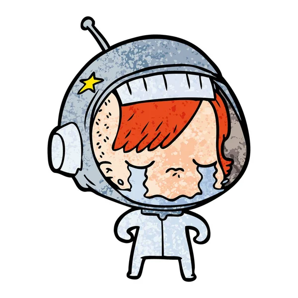 Cartoon Huilende Astronaut Meisje — Stockvector