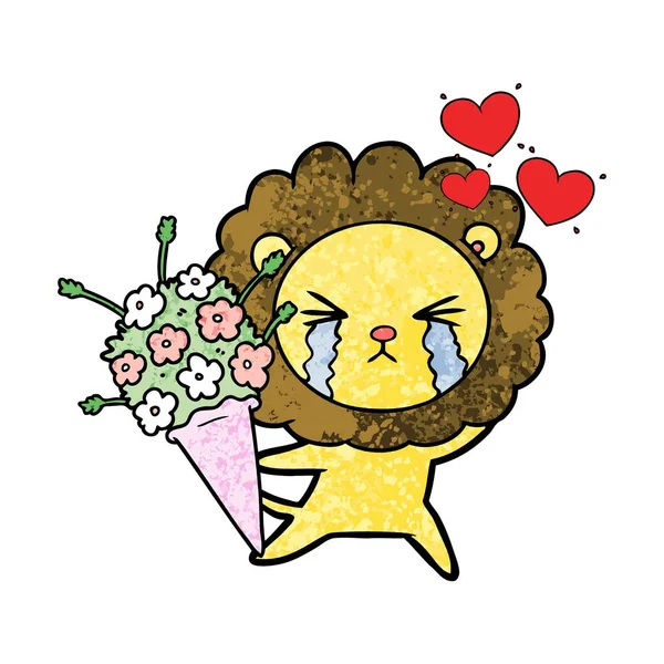 Desenho Animado Chorando Leão Amor — Vetor de Stock