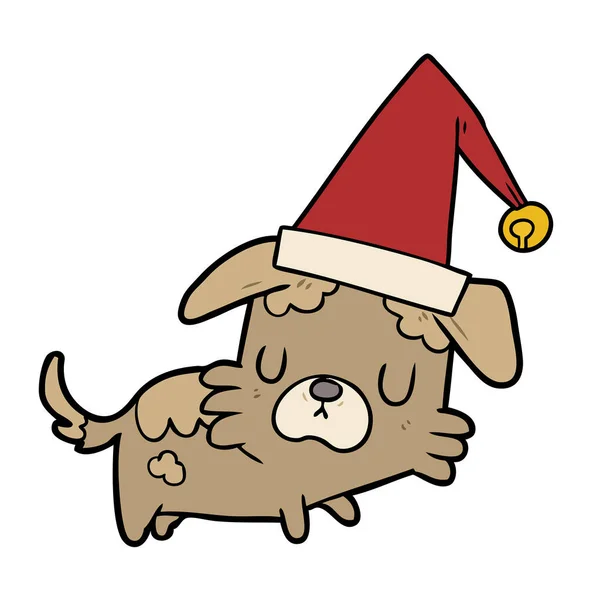 크리스마스 모자에 강아지 — 스톡 벡터