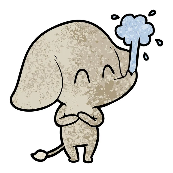 Bonito Cartoon Elefante Jorrando Água — Vetor de Stock