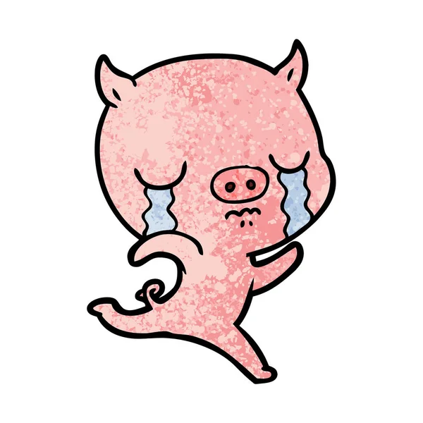 Dessin Animé Cours Exécution Porc Pleurer — Image vectorielle