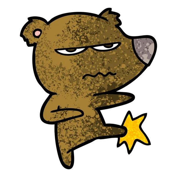 Enojado Oso Dibujos Animados Patadas — Vector de stock