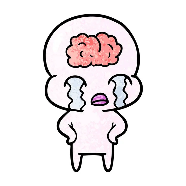 Cartoon Big Brain Alien Crying — Stock Vector