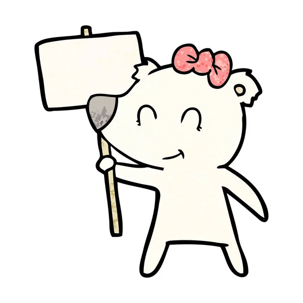 Eisbär Mit Protestschild Karikatur — Stockvektor