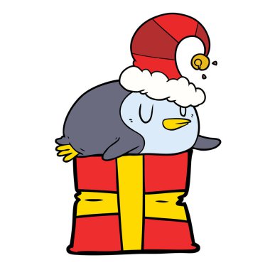 karikatür penguen giyen Noel şapka
