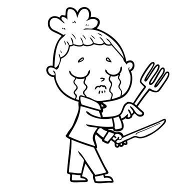 çizgi film ağlayan aç kadın işaret