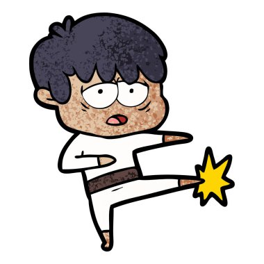 yorgun çocuk karate yapıyor çizgi film