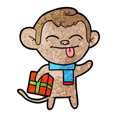 komik karikatür maymun Noel hediyesi ile