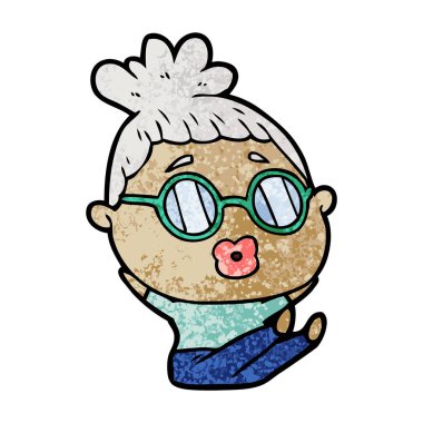 gözlük giyen karikatür oturan kadın