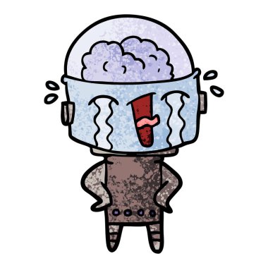 vektör çizim robot ağlıyor çizgi film