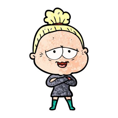 karikatür mutlu yaşlı kadın