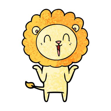 Aslan çizgi film omuzlarında shrugging gülüyor