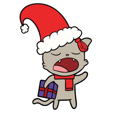 Noel hediyesi ile karikatür kedi